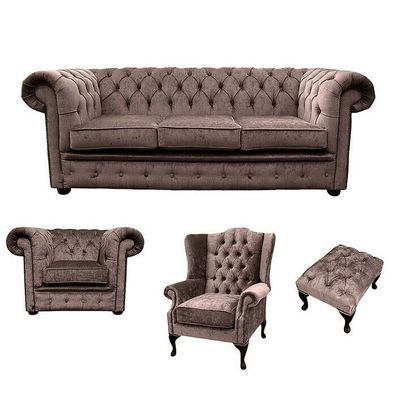 Sofagarnitur Chesterfield Polster Couch Sofa Leder Sitz Garnitur Ohrensessel 413