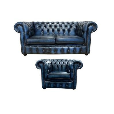 Chesterfield Sofa Couch Polster Leder Textil Sofagarnitur 2 + 1 Polster Set #463