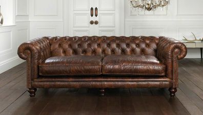 Chesterfield Design Luxus Polster Sofa Couch Sitz Garnitur Leder Vintage Neu 259