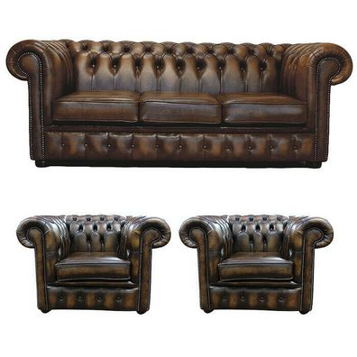 Chesterfield Leder Design Luxus Sofagarnitur Couch Sofa Polster 3 + 1 + 1 Sitzer 186