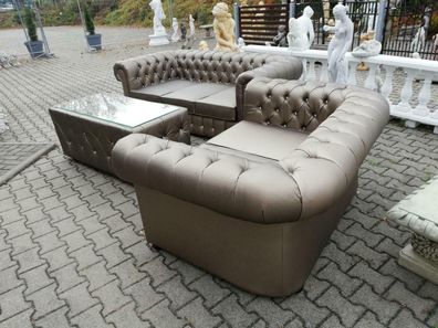 Chesterfield Leder Sofagarnitur Komplett Set Sofa Couch 3 + 2 + Couchtisch Sitz