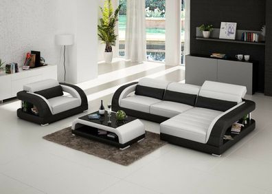 Ledersofa Couch Wohnlandschaft Ecksofa Sessel Set Garnitur Design Sofa G8016E