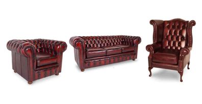 Sofagarnitur Chesterfield Set Leder Textil Stoff Polster Sofa Couch Set Garnitur
