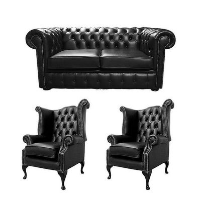 Klassische Designer Chesterfield Sofagarnitur Couch Sofa Leder Polster Sofa Set