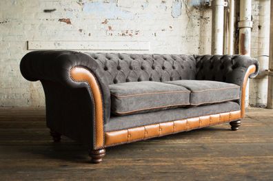 Chesterfield Design Luxus Polster Sofa Couch Sitz Garnitur Leder Textil Neu #182