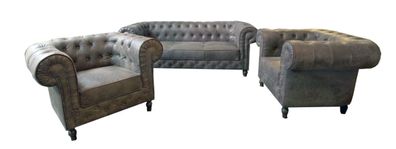 Sofagarnitur 3 + 2 + 1 Couch Polster Chesterfield Sitz Sofa Garnitur Neu Hastings II