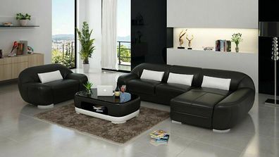 Ledersofa Couch Wohnlandschaft Ecksofa + Sessel Eck Garnitur Design Sofa G8022E