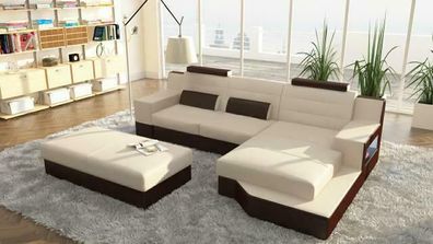 Designer Sofa Couch Ecksofa Leder Textil Polster Garnitur Wohnlandschaft L-Form