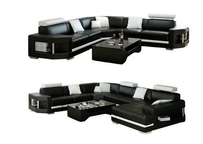 Sofa Couch Wohnlandschaft XXL Couch Ledersofa mit Ottomane Sofagarnitur K5012