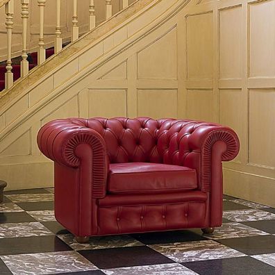 Chesterfield Rot Sessel 1 Sitzer Designer Leder Sofa Couch Polster Fernseh Neu