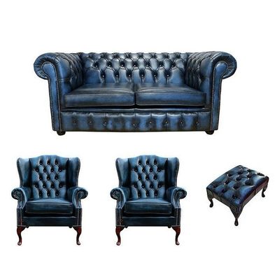 Chesterfield Sofagarnitur Leder Textil Chesterfield Komplett Set Sofa Couch 431