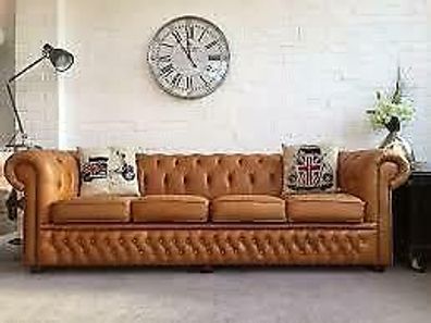 XXL Big Sofa Couch Chesterfield 245cm Polster Sofas 4 Sitzer Leder Textil 1987