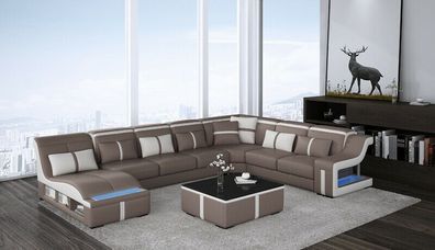 Eck Sofa Couch Polster Eck Sitz U Form Leder Garnitur Wohnlandschaft Beleuchtet