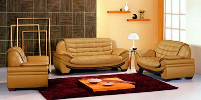 Sofagarnitur Couch Polster Leder Sofa Wohnzimmer Sitz 2 + 1 Set Garnituren 7174