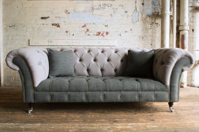 Chesterfield Design Luxus Polster Sofa Couch Sitz Garnitur Leder Textil Neu #127