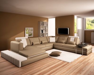XXL Design Polster Garnitur Ledersofa Couch U-Form Modern Sofa Wohnlandschaft