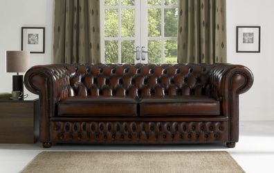 Design Chesterfield Sofagarnitur 3- Sitzer Couch Leder Braun Polster Sofas Neu