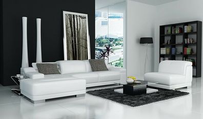 Ledersofa Sofa Couch Wohnlandschaft Ecksofa Eck Garnitur Design + Sessel K5002D