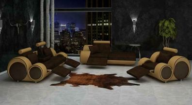Sofa Garnitur Leder & Textil Stoff Couch Sofagarnitur 3 + Chaise + 1 Wohnlandschaft