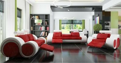 Sofagarnitur Polster Sofa Couch Leder Garnitur Wohnlandschaft 3 + 2 + 1 Textil BER