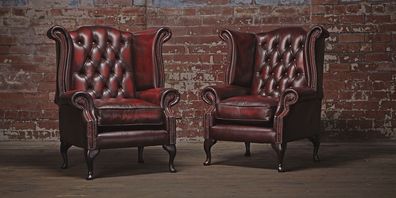 Echter Chesterfield Ohrensessel Sessel Couch Sofa Polster Sitz Lounge Antik