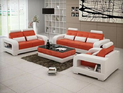 Sofagarnitur Polster Sofa Couch Leder Garnitur Wohnlandschaft 3 + 2 + 1 H2209 Set