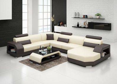 Design Ledersofa Sofa Couch Polster Sitz Eck Garnitur Wohnlandschaft Neu G8001