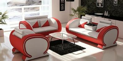 Sofagarnitur Polster Sofa Couch Leder Garnitur Wohnlandschaft 3 + 2 + 1 Vigo-K Set