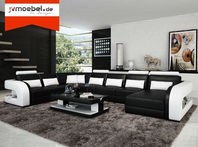 XXL Big Wohnlandschaft Sofa Couch Polster Eck Leder Sofa Garnitur Couchen + Neu+
