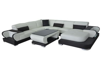 Couch Ecksofa Leder Wohnlandschaft Garnitur Design Modern Sofa UForm G8002 + Tisch