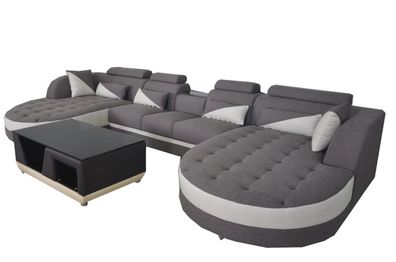 Stoff Sofa Moderne Couch Polster Wohnlandschaft + Tisch Design Eck Couchen Sitz
