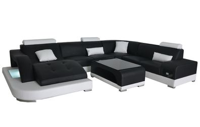 Leder Sofa Moderne Sitz Couch Polster Design Eck Wohnlandschaft + Tisch Couchen