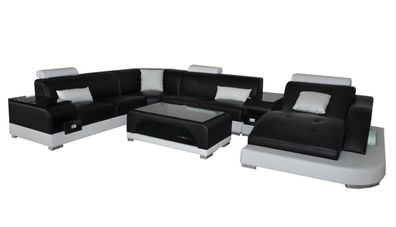 Leder Sofa Moderne Sitz Couch Polster Design Eck Couchen Wohnlandschaft + Tisch
