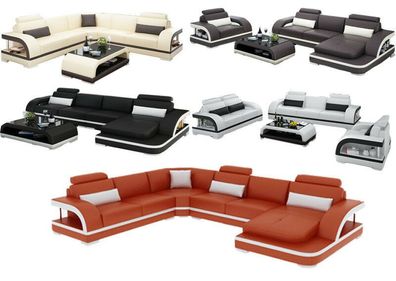 Sofa Couch Wohnlandschaft XXL Couch Ledersofa mit Ottomane Sofagarnitur G8011