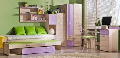 Komplett Jugendzimmer Kinderzimmer Set Bett Kleiderschrank Kommode Weiß 5tlg Neu