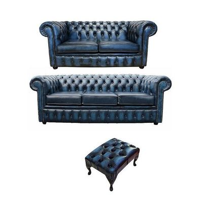 Sofagarnitur Chesterfield Leder Sitz 3 + 2 Polster Couch Set Garnitur Neu 201854