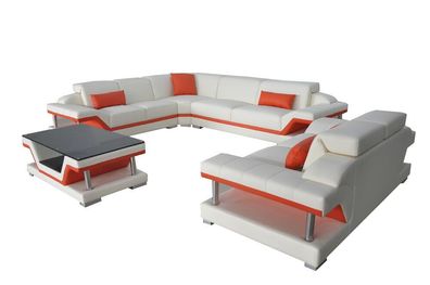 Eck Sofa Polster Couch Sitz Ecke Leder Garnitur Moderne Wohnlandschaft + Tisch