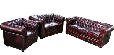 Chesterfield Sofagarnitur Polster Sitz Sofa Couch Garnitur 3 + 2 + 1 Ledersofa Sofas