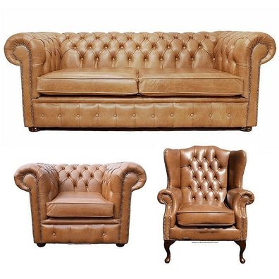 Chesterfield Sofagarnitur Leder Textil Chesterfield Komplett Set Sofa Couch 443