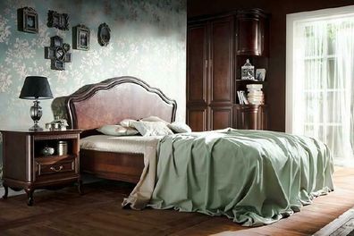 Klassisches Bett Ehebett Doppelbett Lederbett Chippendale Schlafzimmer Verona V