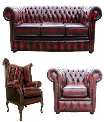 Chesterfield Sofagarnitur Leder Textil Chesterfield Komplett Set Sofa Couch 436
