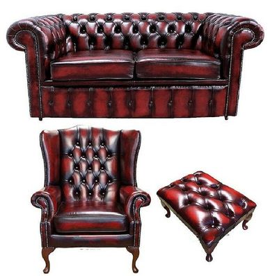 Chesterfield Sofagarnitur Leder Sofa Textil Couch Garnitur Polster Ohrensessel