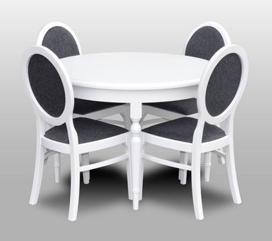 Klassischer Rund Runder Tisch Holz Design Tische Esszimmer + 4 Stühle Konferenz