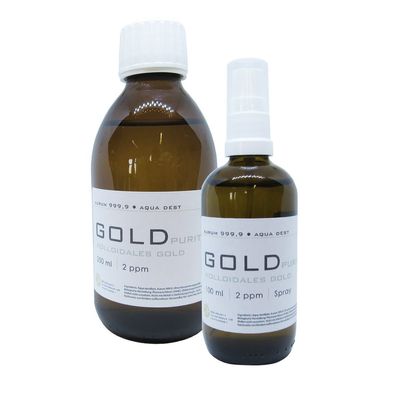 Kolloidales Gold 250ml 2ppm Flasche + 100ml 2ppm Sprühflasche Spray Aurum pur