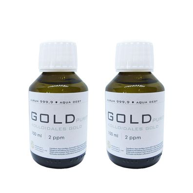 Kolloidales Gold 2x 100ml | 2ppm Flasche Braunglas Originalitätsverschluss pure