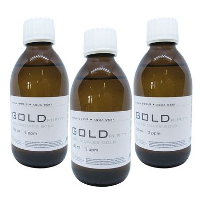 Kolloidales Gold 3x 250ml | 2ppm Flasche Braunglas Originalitätsverschluss pure
