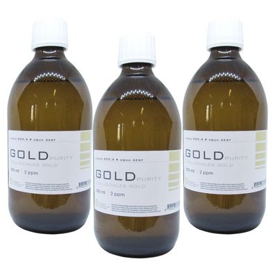 Kolloidales Gold 3x 500ml | 2ppm Flasche Braunglas Originalitätsverschluss pure