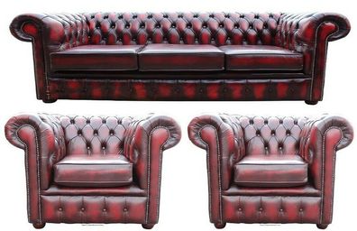 Chesterfield Leder Couch Design Luxus Sofagarnitur Sofa Polster 3 + 1 + 1 Sitzer Neu