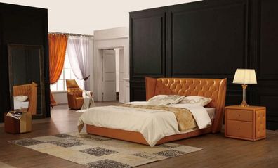 Designer Doppelbett Bett Betten Leder Chesterfield Hotel Luxus Schlafzimmer Neu