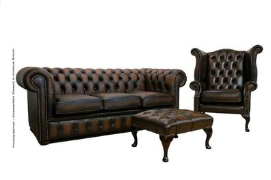 Chesterfield Sofagarnitur Leder Textil Chesterfield Komplett Set Sofa Couch 440